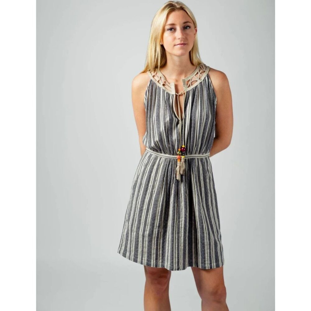 Calypso St. Barth Pippa Leather-Trim Dress XS Boho Resort Coastal Summer Prep